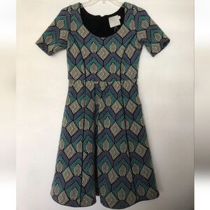 Anthropologie HD in Paris Short Sleeve Geometric Flare fit Skater Dress